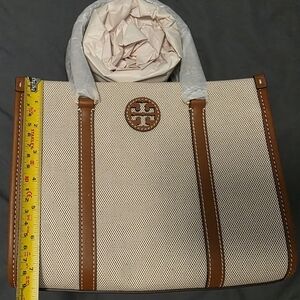 Tory Burch Cream and Brown Canvas Tote